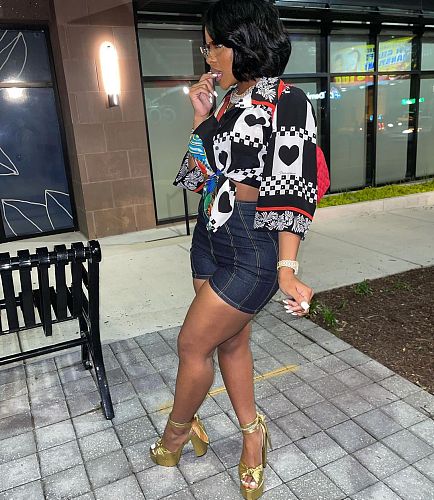 SUPER WHOLESALE | Poker Face Printed Shirt Top