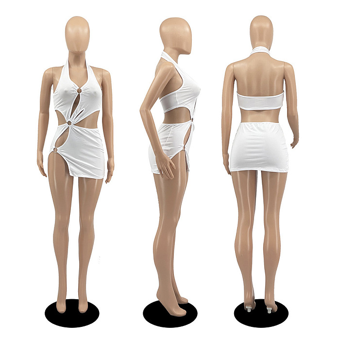 SUPER WHOLESALE | Hollow-out Halter Dress with Ring Deco