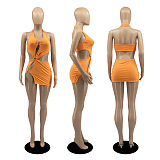 SUPER WHOLESALE | Hollow-out Halter Dress with Ring Deco