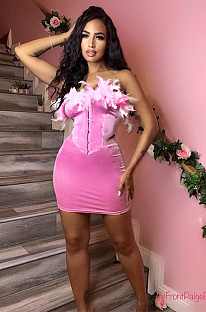 SUPER WHOLESALE | Feather Hem Bandeau Mini Dress