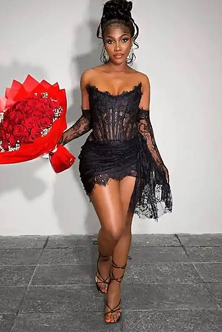 SUPER WHOLESALE | Lace Patchword Mini Party Dress with Glove