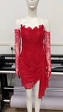 SUPER WHOLESALE | Lace Patchword Mini Party Dress with Glove