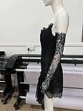 SUPER WHOLESALE | Lace Patchword Mini Party Dress with Glove