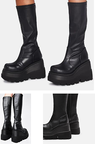 SUPER WHOLESALE | Knee High Platform Boots in Black
