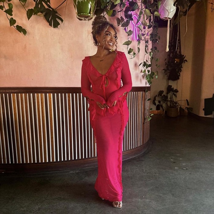 SUPER WHOLESALE | Wave Neck Long Dress