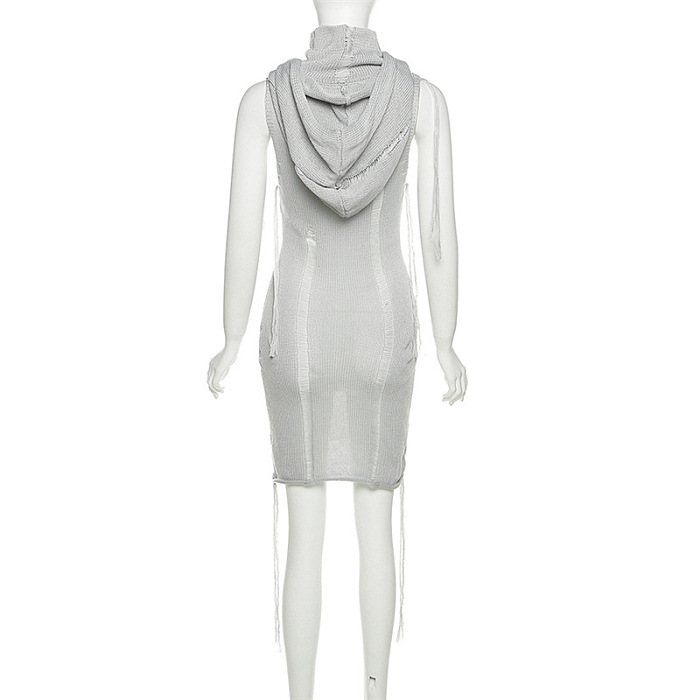 SUPER WHOLESALE | Knitted Distressed Hoodie Dress