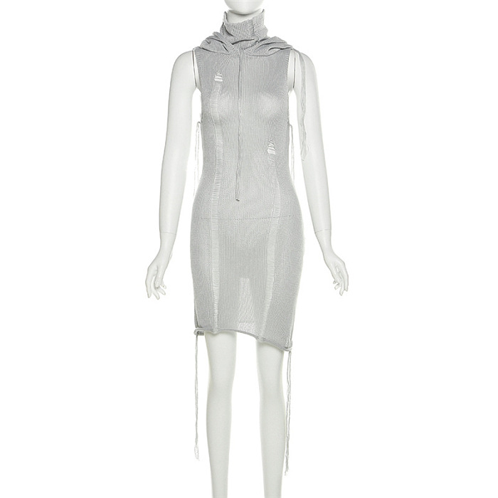 SUPER WHOLESALE | Knitted Distressed Hoodie Dress