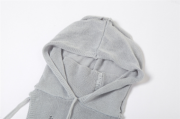 SUPER WHOLESALE | Knitted Distressed Hoodie Dress