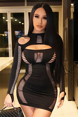 SUPER WHOLESALE | Distress Hollow Out Mini Dres