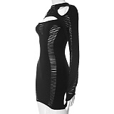 SUPER WHOLESALE | Distress Hollow Out Mini Dres