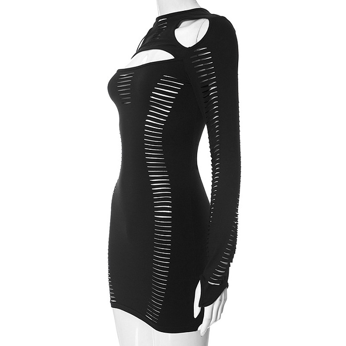 SUPER WHOLESALE | Distress Hollow Out Mini Dres