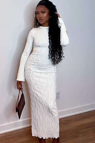 SUPER WHOLESALE | Wave Texture Fabric Long Dress