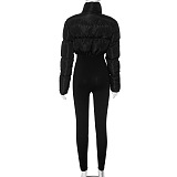 SUPER WHOLESALE | Patchwork Puffy Jumpsuit in Black