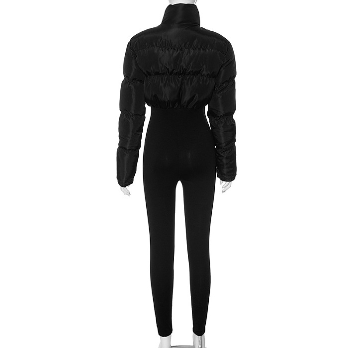 SUPER WHOLESALE | Patchwork Puffy Jumpsuit in Black