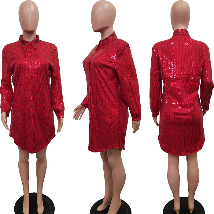 SUPER WHOLESALE | Sequins Shirt Dress