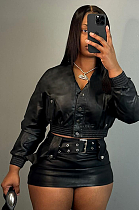 SUPER WHOLESALE |Pu Material Skirt Set in Black