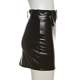 SUPER WHOLESALE |Pu Material Skirt Set in Black