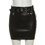 SUPER WHOLESALE |Pu Material Skirt Set in Black