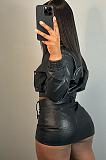 SUPER WHOLESALE |Pu Material Skirt Set in Black