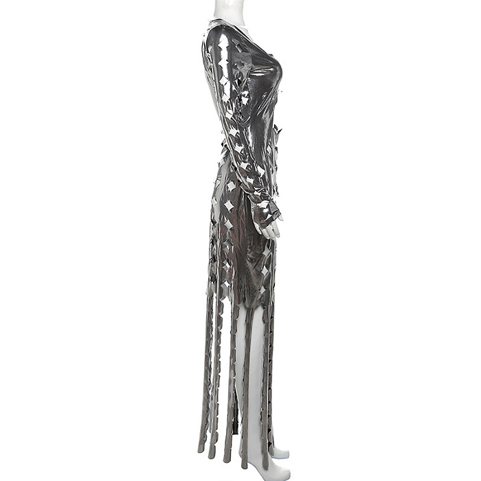 SUPER WHOLESALE |Hollow-out Open Back Dress in Silver