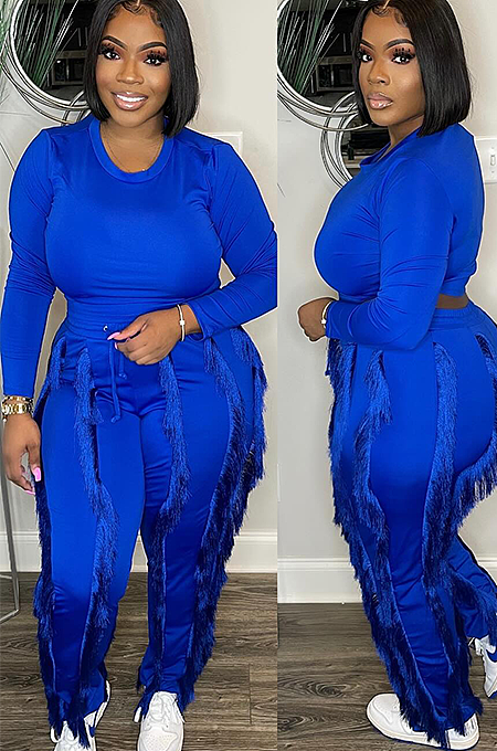WHOLESALE | Sexy Tassel Fringe Two-Piece Set for Women Long Sleeve O-Neck pants bodysuit Top and pants