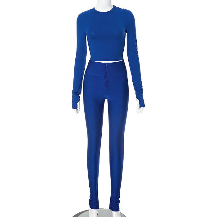 SUPER WHOLESALE | Bodycon Top with Tights in Solid Blue