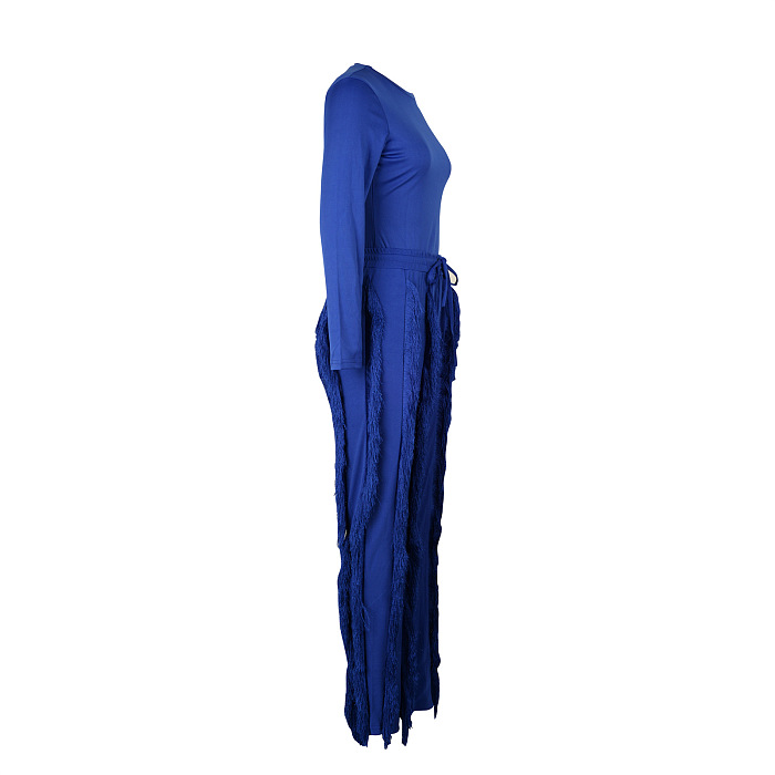 WHOLESALE | Sexy Tassel Fringe Two-Piece Set for Women Long Sleeve O-Neck pants bodysuit Top and pants