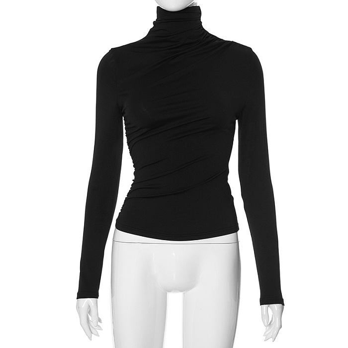 SUPER WHOLESALE | Turtle Neck Top in Solid Black