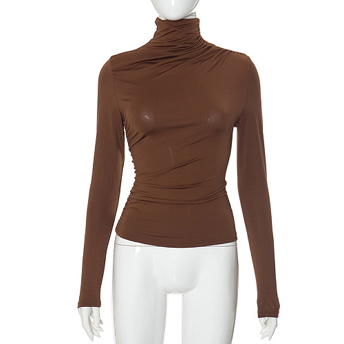 SUPER WHOLESALE | Turtle Neck Top in Solid Coffee