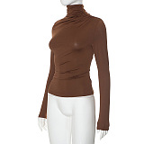 SUPER WHOLESALE | Turtle Neck Top in Solid Coffee