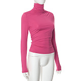 SUPER WHOLESALE | Turtle Neck Top in Solid Rose Red