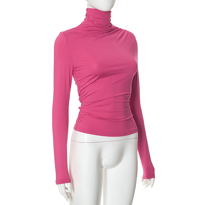 SUPER WHOLESALE | Turtle Neck Top in Solid Rose Red