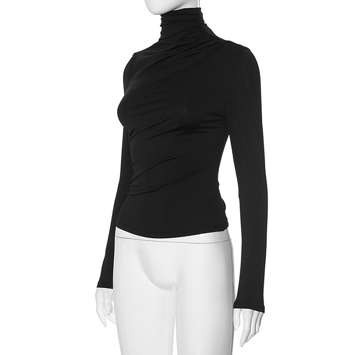 SUPER WHOLESALE | Turtle Neck Top in Solid Black