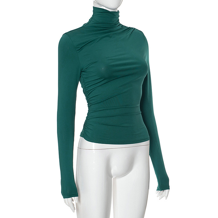 SUPER WHOLESALE | Turtle Neck Top in Solid Green