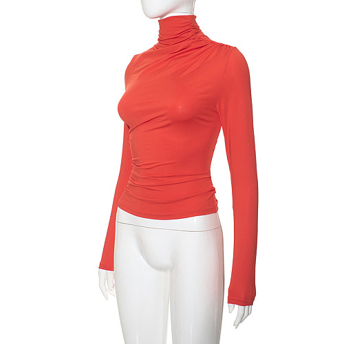 SUPER WHOLESALE | Turtle Neck Top in Solid Orange