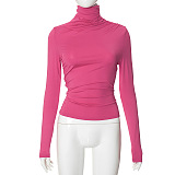 SUPER WHOLESALE | Turtle Neck Top in Solid Rose Red