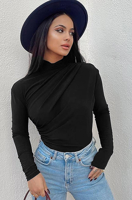 SUPER WHOLESALE | Turtle Neck Top in Solid Black