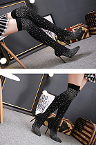 WHOLESALE | Elastic Rhinestone Deco Knee High Boots in Black