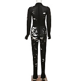 SUPER WHOLESALE | Distress Hollow-out Jumpsuit in Black