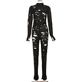 SUPER WHOLESALE | Distress Hollow-out Jumpsuit in Black