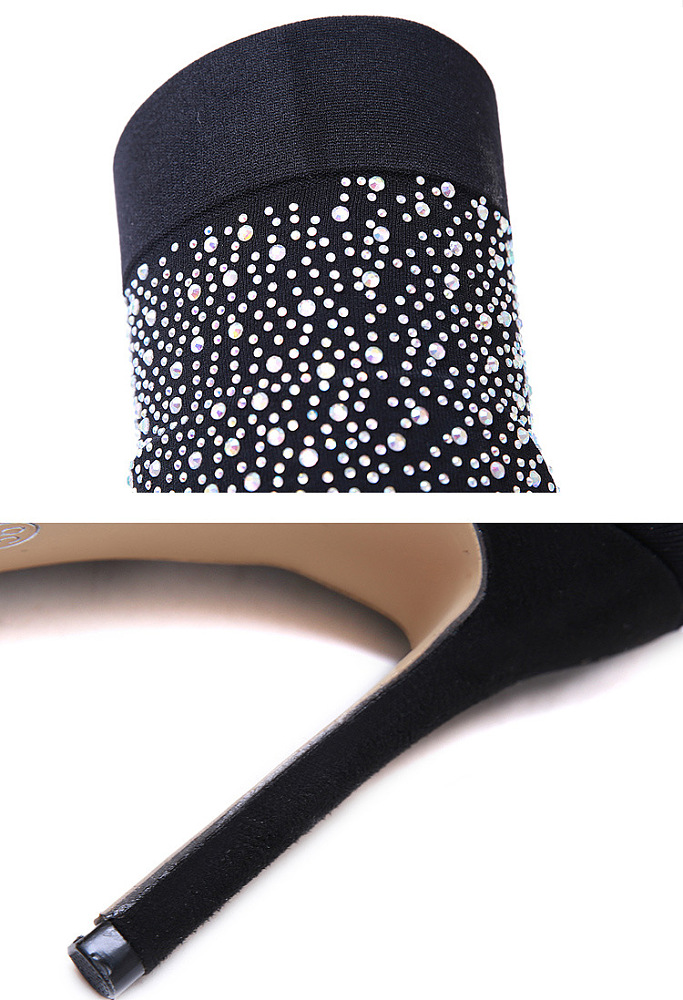 WHOLESALE | Elastic Rhinestone Deco Knee High Boots in Black