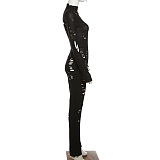 SUPER WHOLESALE | Distress Hollow-out Jumpsuit in Black