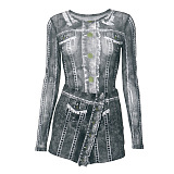 SUPER WHOLESALE | Fake Denim Bodysuit and Skirt Set