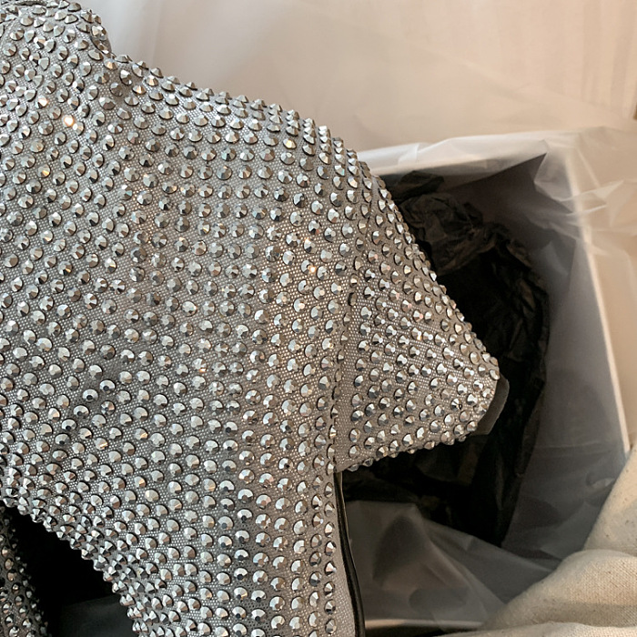 SUPER WHOLESALE | Knee High Shinning Rhinestone Full-mounted Boots in Silver