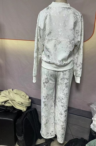 SUPER WHOLESALE | Sequined Printed Zip-up Casual Two-Piece Set