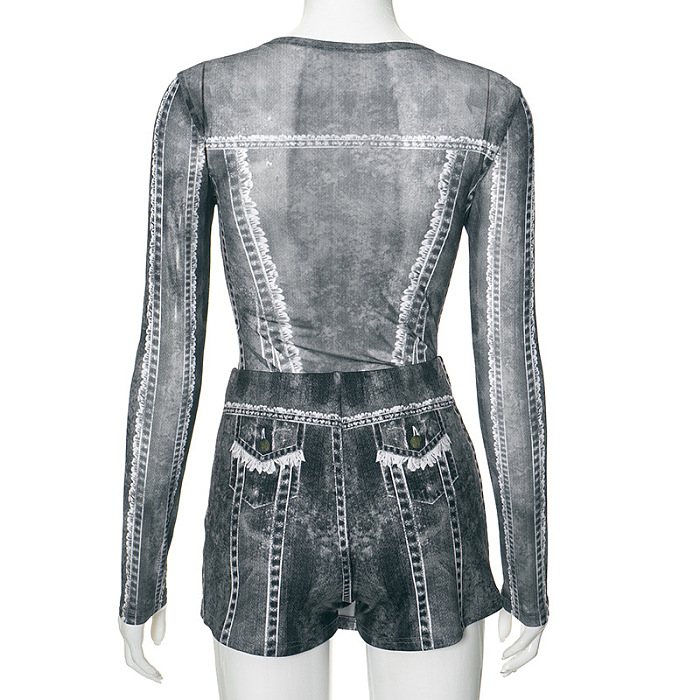 SUPER WHOLESALE | Fake Denim Bodysuit and Skirt Set