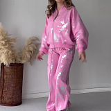 SUPER WHOLESALE | Sequined Printed Zip-up Casual Two-Piece Set
