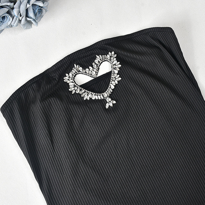 SUPER WHOLESALE | Pit Material Heart Cut-out Offer Shoulder Dress in Black