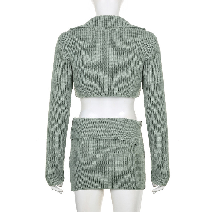 SUPER WHOLESALE | Knitted Skirt Set with Chain Decor