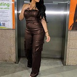 SUPER WHOLESALE | Pu Material Jumpsuit with Pockets